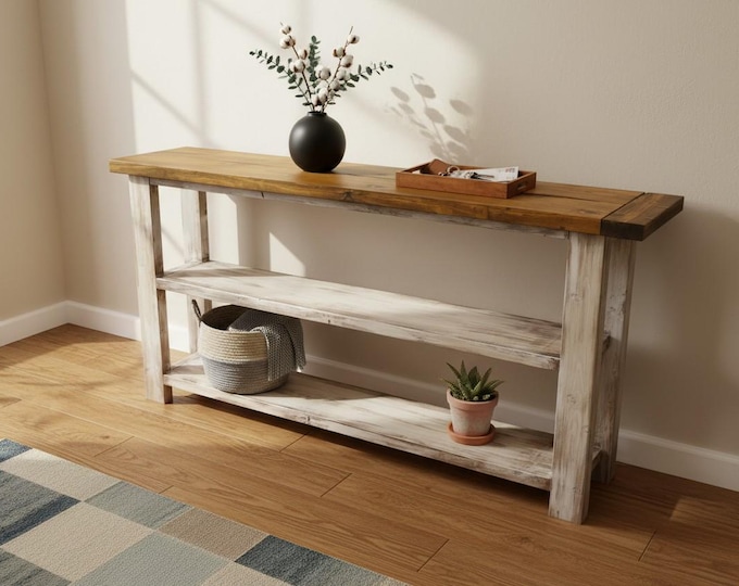 Farmhouse Console Entryway Sofa Hallway Bookcase Bookshelf Rustic Wooden Storage Shelf Handmade Furniture