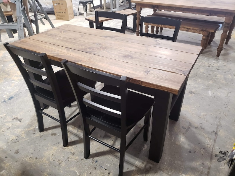 Modern Wooden Farmhouse Table Set With Black Chairs Provincial Etsy