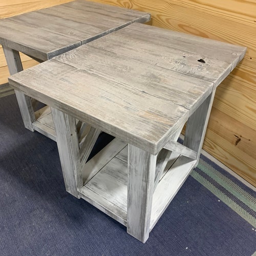 Long Rustic Farmhouse End Tables Gray, Grey Rustic Side Tables