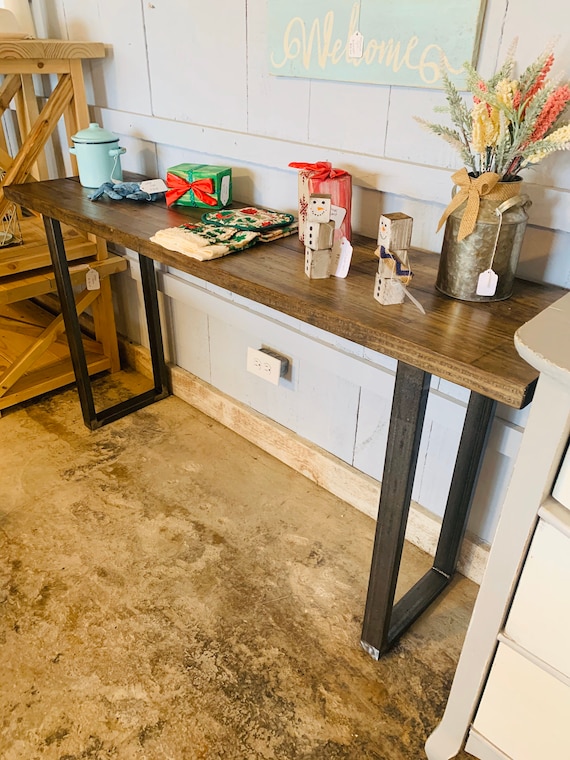 Walnut industrial console table deals