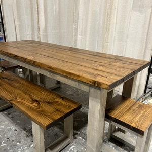 Rustic Farmhouse Dining Table Set: Provincial Brown, Bench Seating - Etsy