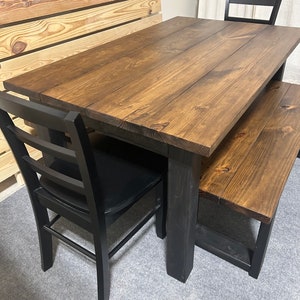 5ft Modern Farmhouse Dining Set with Benches - True Black & Provincial Brown Finish - Real Wood Craftsmanship - Made to Order