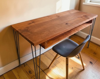 Wood Desk With Hairpin Legs Rustic Writing Desk Home Office Computer Table Storage