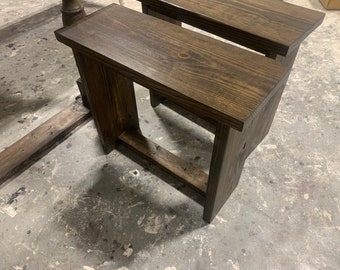 Handmade Modern Farmhouse End Tables Set, Dark Walnut Stained Wood, Shelved Side Tables