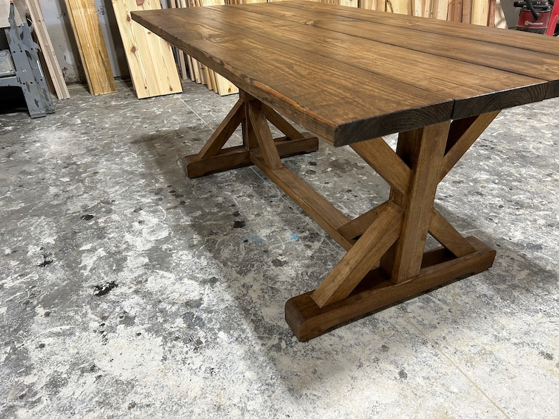 6ft Farmhouse Trestle Table: Stained Wooden Dining Set - Etsy