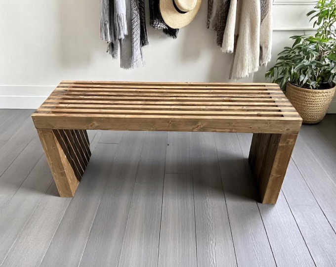 Modern Slatted Wood Bench – Entryway, Mudroom, or Foyer