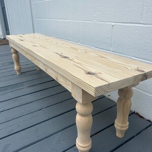 Unfinished Pine Wood Farmhouse Bench With Turned Legs - Etsy