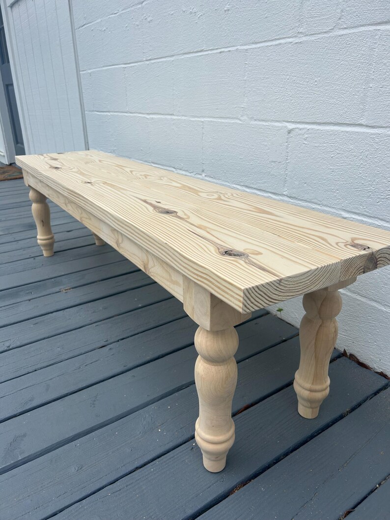 Unfinished Pine Wood Farmhouse Bench With Turned Legs - Etsy