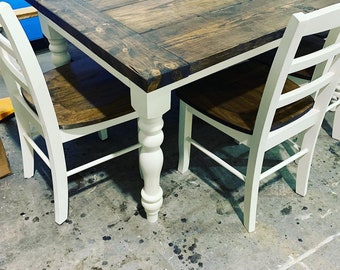 5ft Turned Leg Farmhouse Table, with Bench and Chairs, Dark Walnut, White, Small Dining Table Set