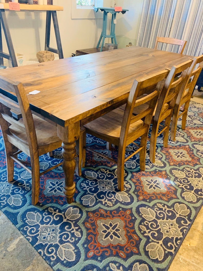 7ft Farmhouse Table With Bench: Handmade Wooden Dining Set - Etsy