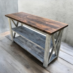 Rustic Farmhouse Sideboard: Distressed White, Dark Walnut Top