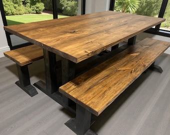 Farmhouse Trestle Dining Table - Solid Wood Two Tone Rustic Kitchen Set