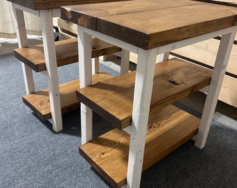 Handmade Farmhouse Ladder End Tables: White & Early American Stain