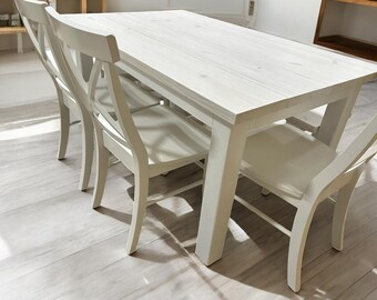 White Dining Table Set - Chair and Bench Combo - Marshmallow White, Antique White - Coastal Farmhouse Kitchen Table Set