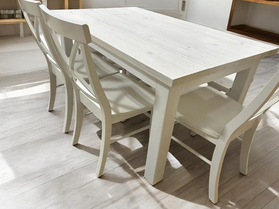 White dining table with chairs and bench discount