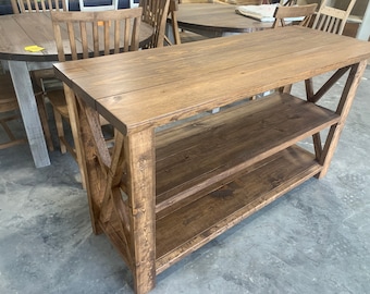 Rustic Wooden Buffet Table: Farmhouse Console Table, Brown Walnut Stain