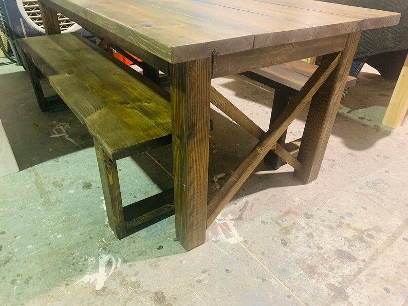 Rustic Farmhouse Table With Benches: Dark Walnut Dining Set - Etsy