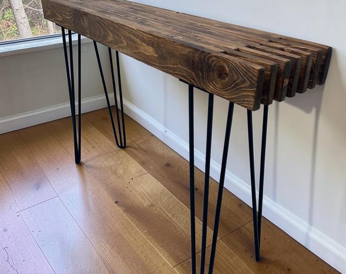 Modern Farmhouse Console Table - Wood Entryway Decor - Narrow with Hairpin Legs - Sofa Table