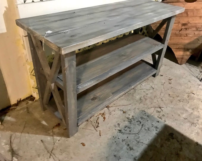 Rustic Wooden Buffet Table, Rustic Console Table, Farmhouse Buffet Table, White Wash with Gray Base and White Wash Top