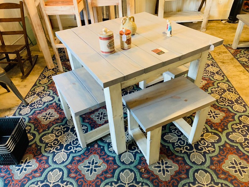 Square Farmhouse Table Rustic Farmhouse Table Dining Set | Etsy