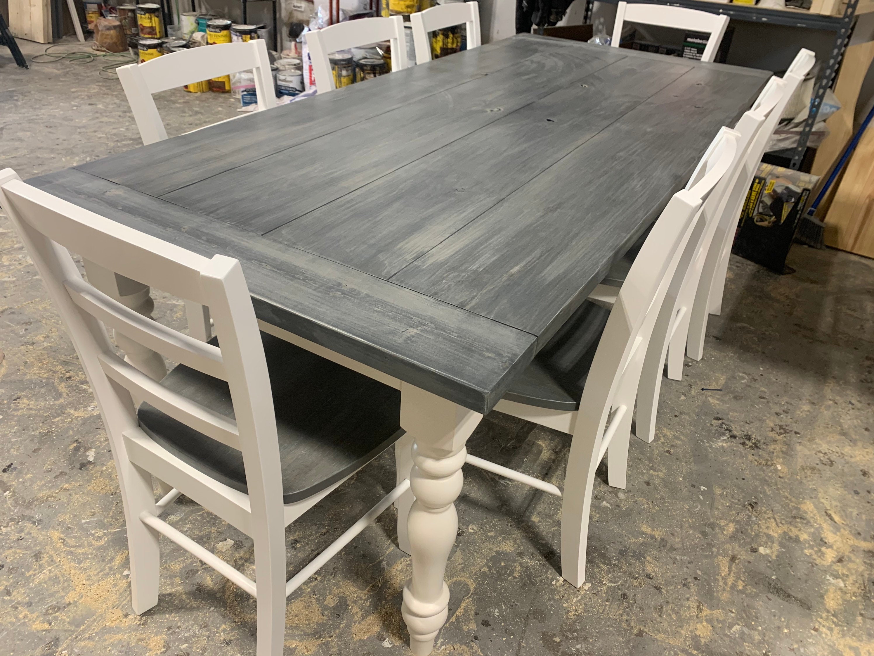 7ft Rustic Farmhouse Table With Turned, 7ft Dining Room Table And 4 Chairs