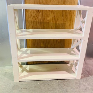 Rustic Farmhouse Style Bookshelf with a Antique Finish and X Accents,  Wooden Shelving Bookcase Storage