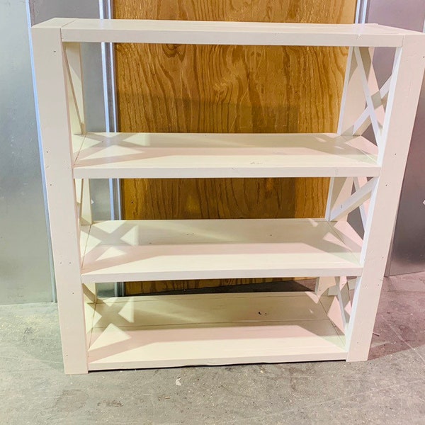 Rustic Farmhouse Style Bookshelf with a Antique Finish and X Accents,  Wooden Shelving Bookcase Storage