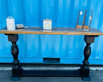 Farmhouse Entryway Table: Distressed Black Console Table with Provincial Brown Top
