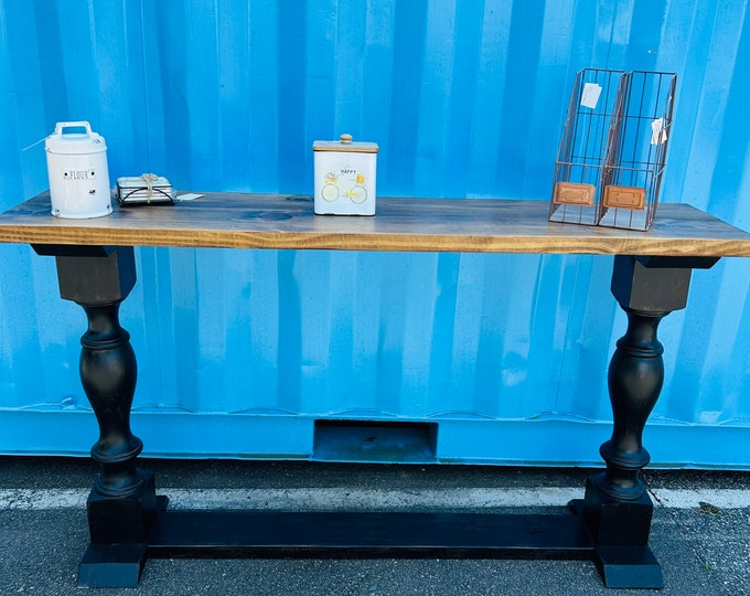 Modern Farmhouse Entryway Table - Console Table - Distressed Black with Provincial Brown Top - Bring Your Space to Life