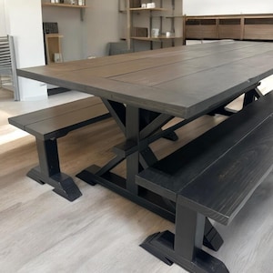 Black Farmhouse Table, With Benches, True Black, Modern Farmhouse Dining Table or Kitchen Table Set
