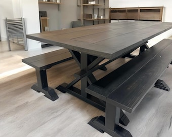 Black Farmhouse Table, With Benches, True Black, Modern Farmhouse Dining Table or Kitchen Table Set