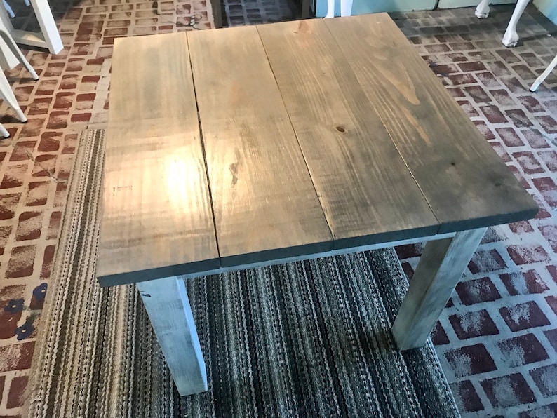 Square Farmhouse Table: Rustic Gray & White Wash Wooden Dining Table image 5