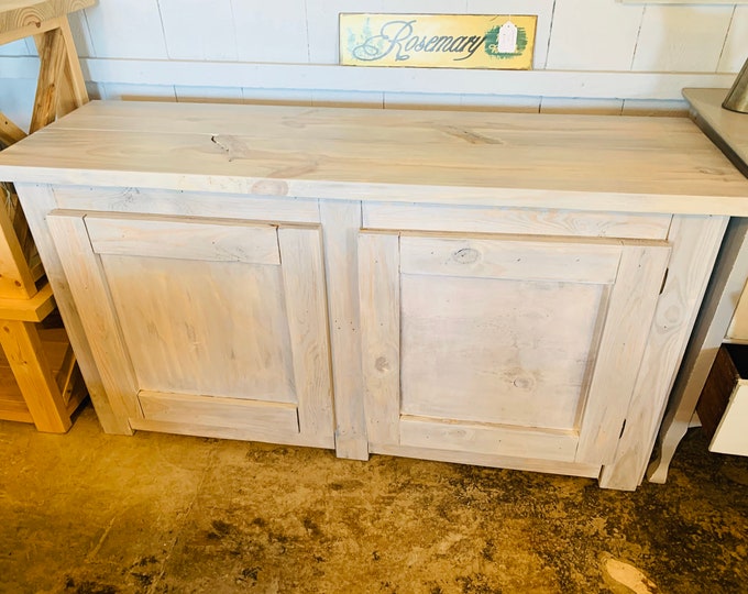 Rustic Farmhouse Buffet Weathered Wood with a Antique White Stain, Wooden Cabinet with Doors, Server, Entertainment Stand with Storage