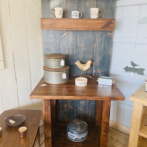 Rustic Farmhouse Coffee Bar: Charcoal Back, Provincial Shelving