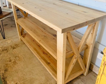 Rustic Wooden Buffet Table, Rustic Console Table, Farmhouse Buffet Table, Weathered Oak Stain Finish