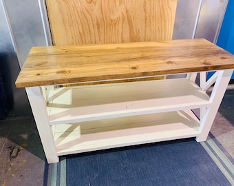 Rustic Wooden Buffet Table, Rustic Console Table, Farmhouse Buffet Table, Antique White Base and Light Walnut Top