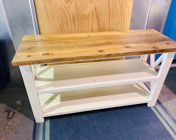 Rustic Wooden Buffet Table, Rustic Console Table, Farmhouse Buffet Table, Antique White Base and Light Walnut Top