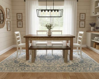 Farmhouse Dining Table Narrow Kitchen Rustic Bench Handmade Wooden Small Breakfast Nook Furniture Set