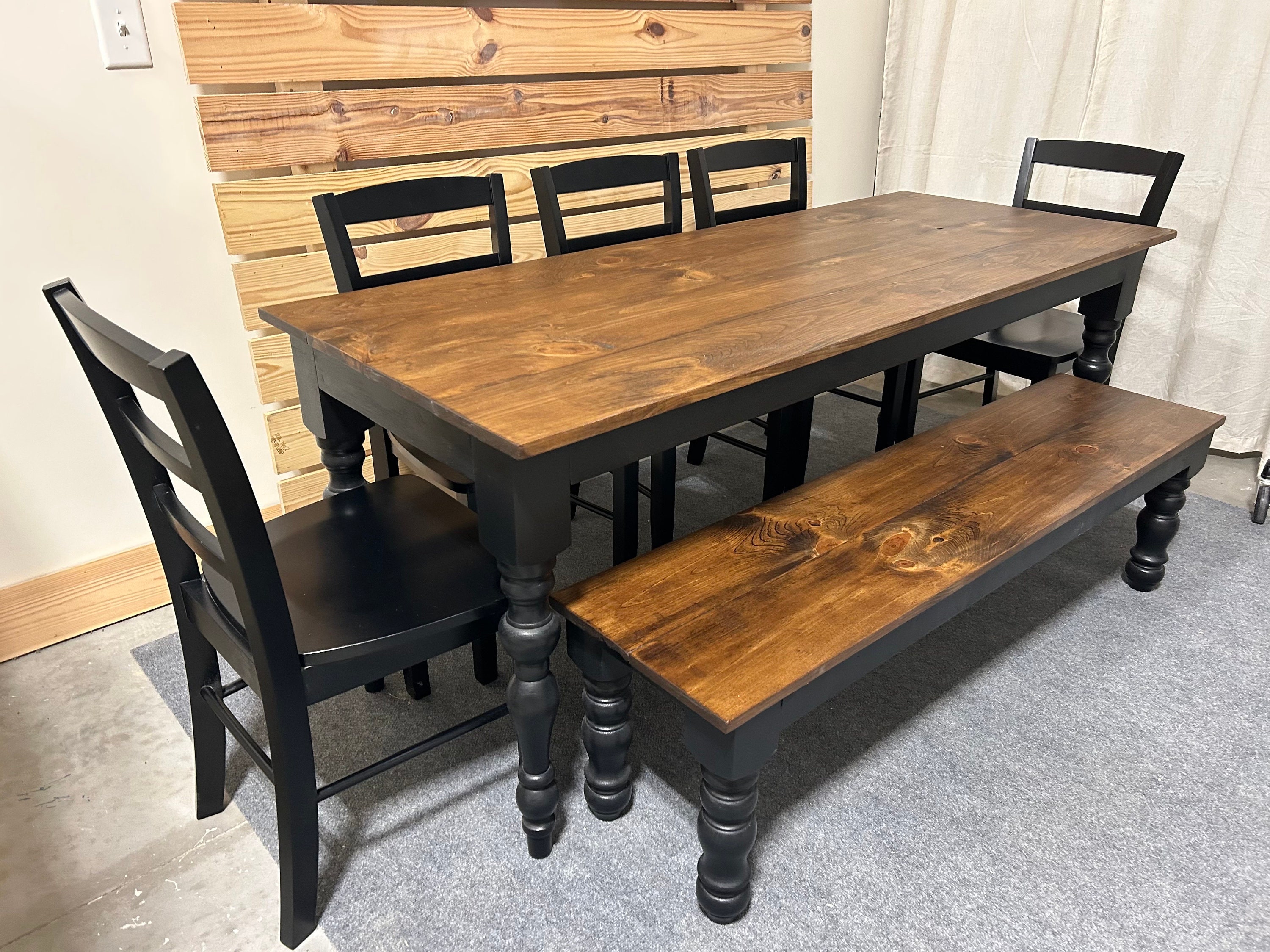 Wood top black leg dining table discount