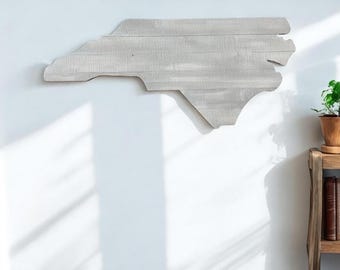 Large North Carolina Cutout Sign with a Creamy White Distressed Look NC Wall Art and NC Wall Decor