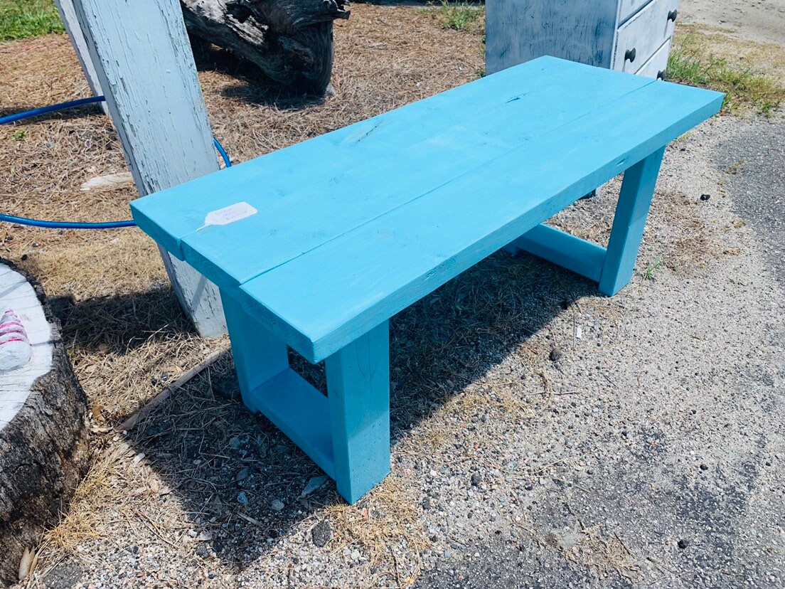 Rustic Farmhouse Outdoor Bench With A Farmhouse Feel Aqua Stained