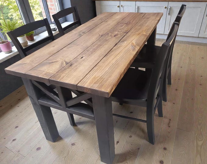 Rustic Farmhouse 6ft Dining Table Set | Narrow Kitchen Table With Chairs
