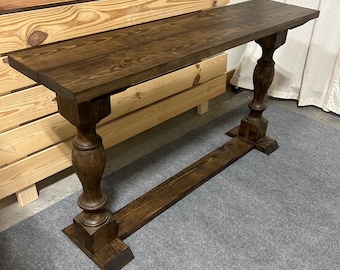 Dark Walnut Turned Leg Console Table - Farmhouse Entryway Sofa Table