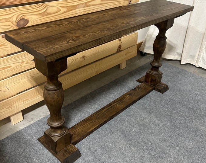 Turned Leg Entryway Table - Console Table - Sofa Table - Dark Walnut - Farmhouse Style - Bottom Shelving