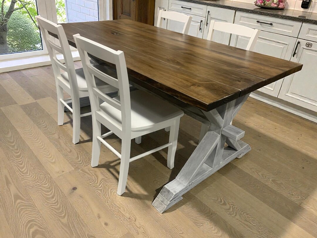 Farmhouse Trestle Dining Set – Solid Pine 6ft Kitchen Seating Options ...