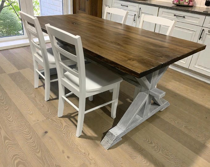 Farmhouse Trestle Dining Set – Solid Pine 6ft Kitchen Seating Options