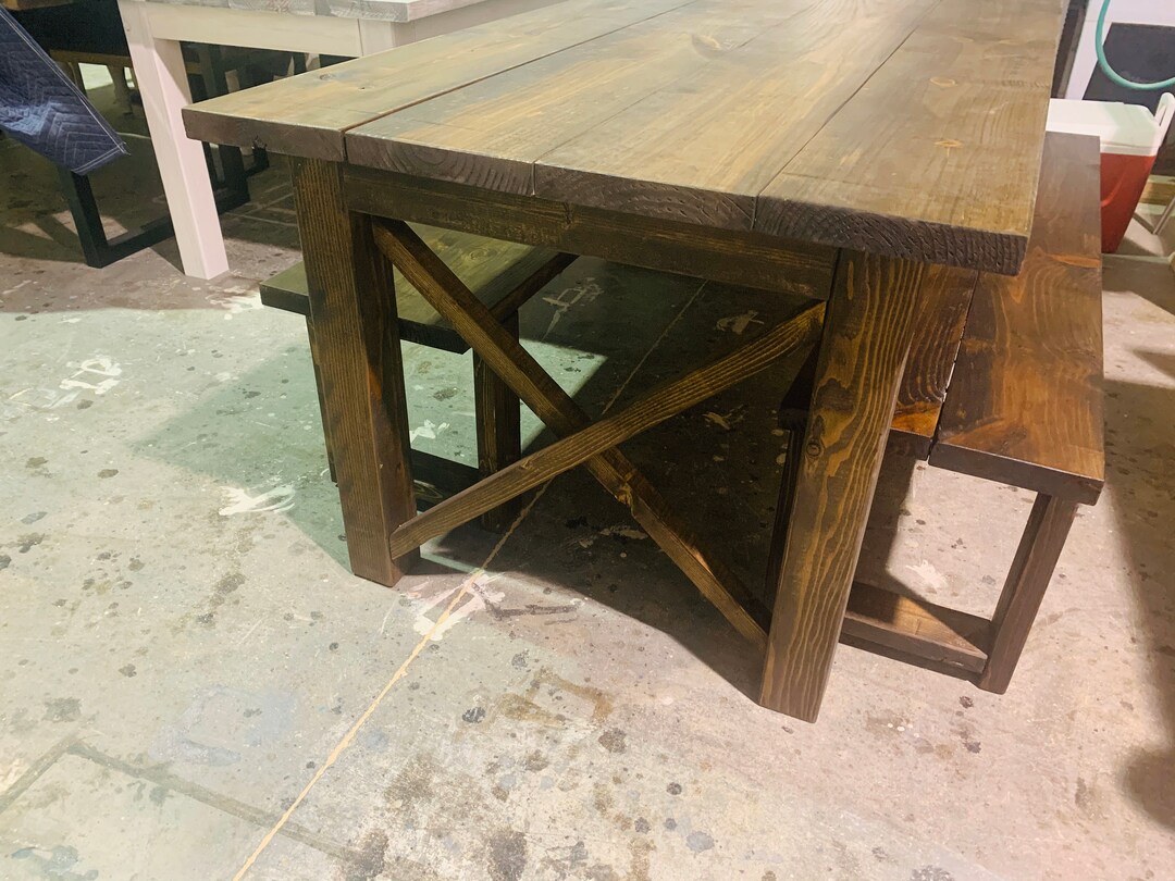 Rustic Farmhouse Table With Benches: Dark Walnut Dining Set - Etsy