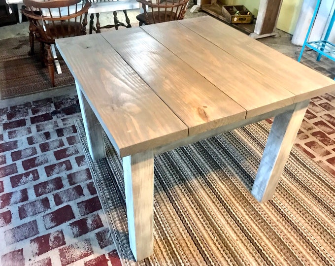 Square Farmhouse Table, Rustic Farmhouse Table, With Gray Top Gray White Wash Base, Wooden Dining Table Small Farmhouse Table