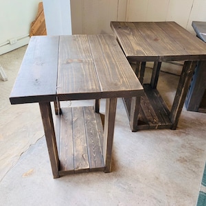 Long Rustic Farmhouse End Tables Briar Smoke Distressed Finish, Wooden Side Tables with Shelve, End Table Set