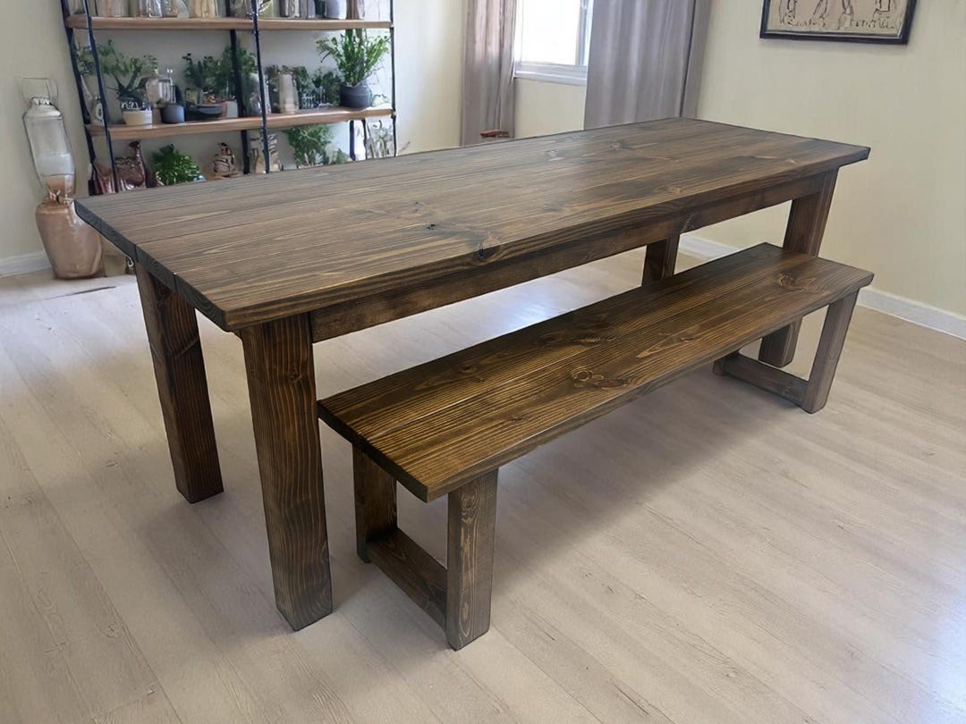 7ft Rustic Farmhouse Dining Table With Bench: Espresso Stain - Etsy
